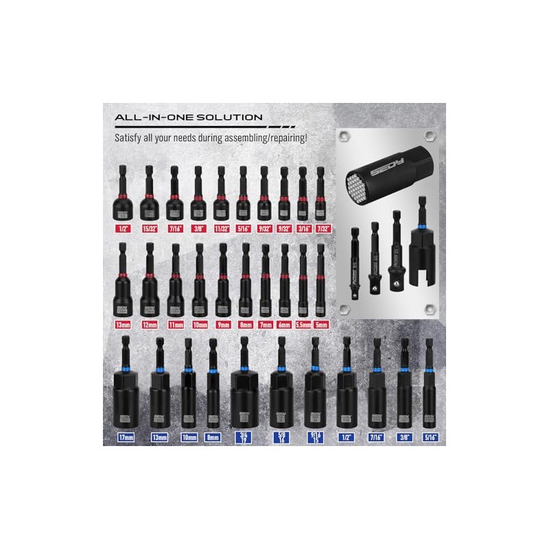 80-Piece Premium Magnetic Impact Nut Driver Set Metric & SAE