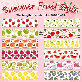 FYSUIMU 12 Rolls Fruit Washi Tape Mixed Fruits Decorative Masking Tape Set Assorted Summer Wrapping Paper Tapes for Scrapbook Journal DIY Art Crafts