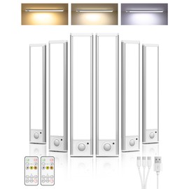 AMETHEUS 52LED Under Cabinet Lighting，1800mAH Rechargeable Battery Operatured Motion Sensor Light Indoor，3 Color Temps&Dimmable Wireless Closet Lights w/Remote for Kitchen，Counter，Stairs (6 Pack)
