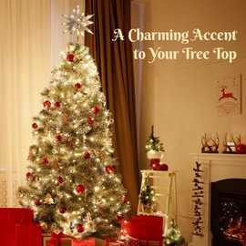 Luxspire Christmas Tree Topper, 3D Star Lighted Tree Topper, Christmas Decorations, Plug in Christmas Tree Topper with Timer, Silver