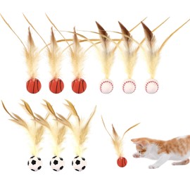 SAIIURV 9 Pieces Cat Bouncy Ball With Feather Cat Toys Balls Feather Toy for Indoor and Outdoor Play Interaction Dog Pet Gift Entertainment Bouncy (9 pcs)