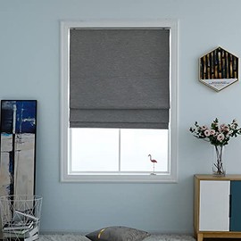 Washable Room Darkening Cordless Roman Shades for Windows, Double Tone Color Jacquard Textured Woven Polyester Belmar Roman Blind for Living Room/Office/Bedroom 27" W × 64" L Ash Grey