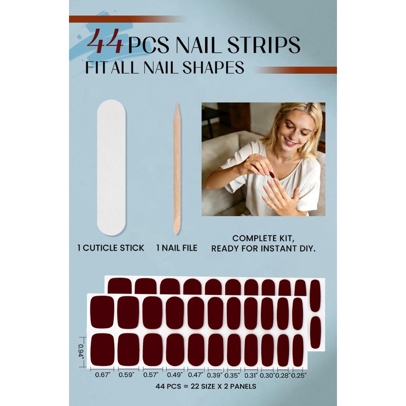 Gel Nail Strips for Women, 44Pcs, Pre-Cured, No UV Light,