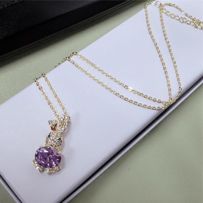 Dtja Crystal Bunny Rabbit Pendant Necklace for Women 18k Gold