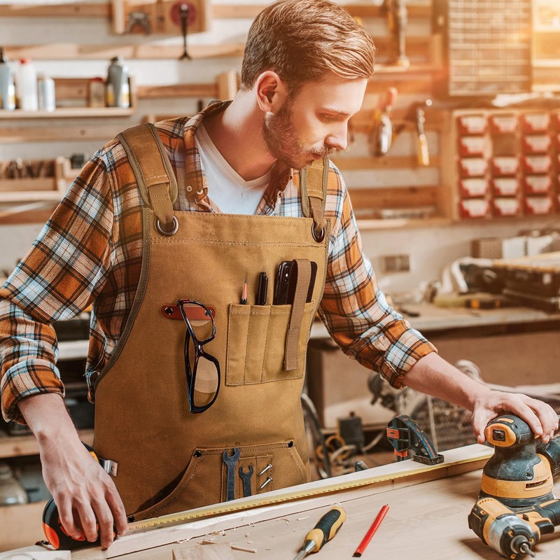 Woodworking Apron for Men, Shop Apron 20 oz Canvas Work