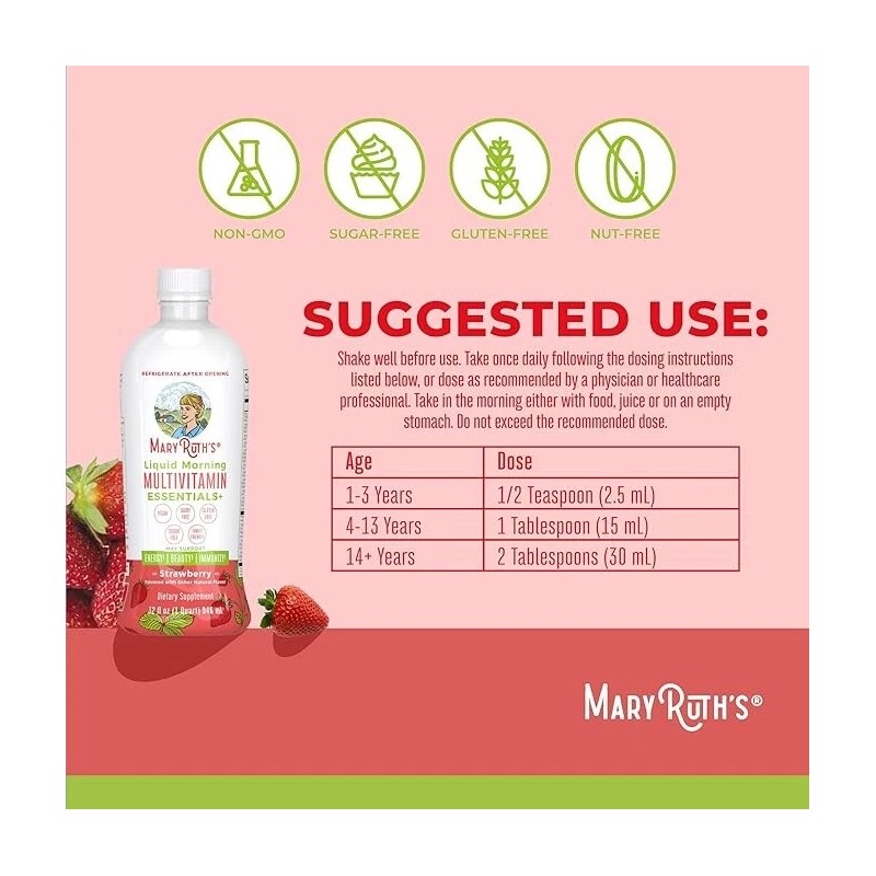 Mary Ruth's Liquid Morning Multivitamin Essentials+ Strawberry 32 fl oz