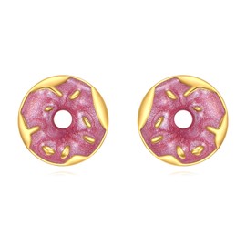 YAFEINI Donut Earrings 925 Sterling Silver Pink Donut Stud Earring Hypoallergenic Kawaii Food Donut Jewelry Gift for Women