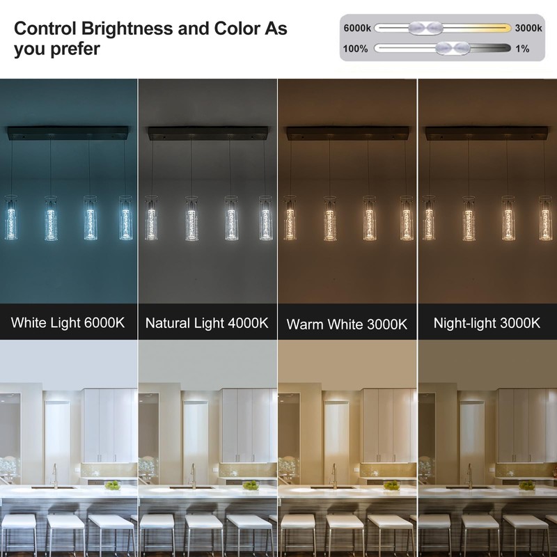BESTWEST Pendant Lights Kitchen Island with Remote, 3000K-6000K Dimmable LED