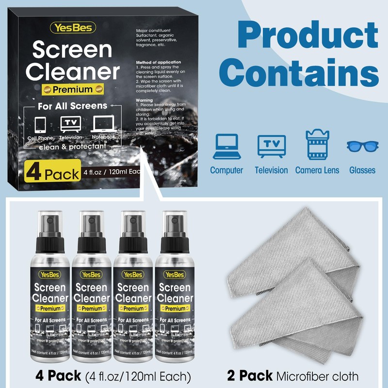 Screen Cleaner Spray 16oz (4oz x 4 Pack) - TV