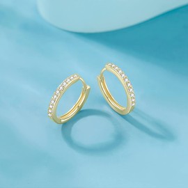 Sterling Silver Hoops Earrings for Women, Small Hoop Earrings with AAA Cubic Zirconia, Yellow Gold Plated 12mm Hypoallergenic Sleeper Cartilage Hoops Earrings for Women Girls