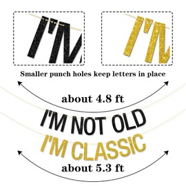 RoadSea I'm Not Old I'm Classic Banner - Vintage Birthday Party Garland Supplies - 30th 40th 50th 60th 70th 80th 90th 100th Birthday Party Decorations - Gold & Black Glitter
