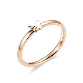 Titanium steel Classicl Dainty Plain Butterfly Charm Ring (Rose Gold, 9)