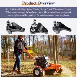 Set of 9 Carbide High Speed Cutting Teeth Fits DK2 Stump Grinder Model OPG777 & for Power King Stump Grinder Model PK0803