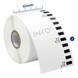 10 Rollos Etiquetas DK2205 INKO compatible con Brother Ql700 Ql800 62mm 30 Mts Color Blanco INKO