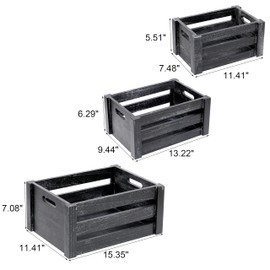 Large Classic Black Wooden Crates For Dispaly,Set Of 3 Wood Crates With Handles,Rustic Handmade Wood Boxes For Storage Or Display,Solid Wood Decrative Boxes (Classic Black)