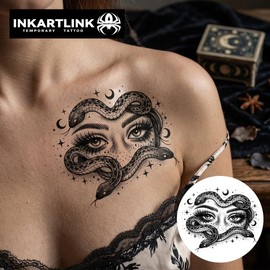 Temporary Tattoo, Medusa Snake Moon, 2 Sheets