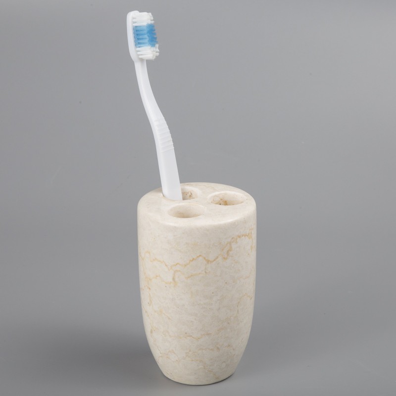 Luxury Solid Marble Toothbrush Holder – Handcrafted Champagne Beige, Heavy-Duty