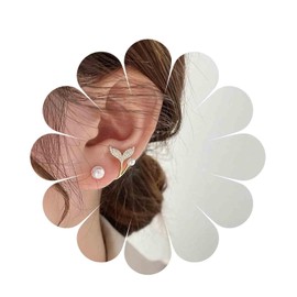 Yienate Golden Pearl Earrings Stud Earrings Mermaid Tails Crystal Open Earrings Pearl Cuff Earrings Single Crawler Earrings Fashion Pearl Jewellery Gift for Women and Girls, Crystal
