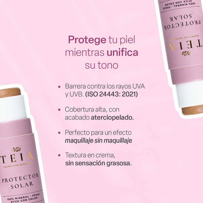 TEIA COSMETICOS Protector Solar Facial en Barra, FPS40, 100% Mineral