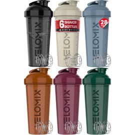 VELOMIX -6 PACK- 28 oz Protein Shaker Bottle for Protein Mixes - 6x Wire Whisk | Leak Proof Shaker Cups for Protein Shakes | Protein Shaker Bottle Pack | Protein Shake Cup (Earth Tones Collection)