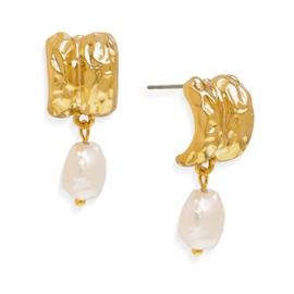 Sonateomber Gold Pearl Dangle Drop Earrings for Women,Dainty 14k Gold Plated Half Open Hoop Dangling Earings Wedding Prom Accessory Fashion Jewelry Gift