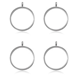 WANDIC Silver Photo Charms, 4 Pcs Screw Thread Round Memory Locket Pendants, Bridal Wedding Bouquet Frame for Bouquet Decoration, Key Chain, Necklace Making, 30mm