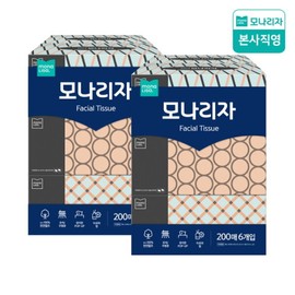 Mona Lisa Natural Pulp Soft Beauty Tissue 200 Sheets 6 Packs 2 Packs / 모나리자 천연펄프 부드러운 미용티슈 200매 6입 2팩 곽티슈 각티슈