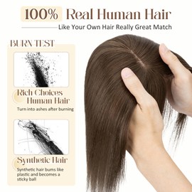 Rich Choices 100% Real Human Hair Topper with Bangs - Real Remy Hair Topper for Women Thinning on Top, 5.1x2.7 Inch Breathable Invisible Clip In Silk Base Hair Piece 12 Inch #2R Chocolate Brown