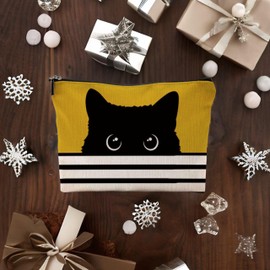Yomisex Black Cat Gifts - Gifts For Cat Lovers, Cat Makeup Bag, Cat Mom Gifts, Black Cat Small Makeup Cosmetic Bag For Purse(Yellow Makeup Bag), Makeup Bag 7x10 In