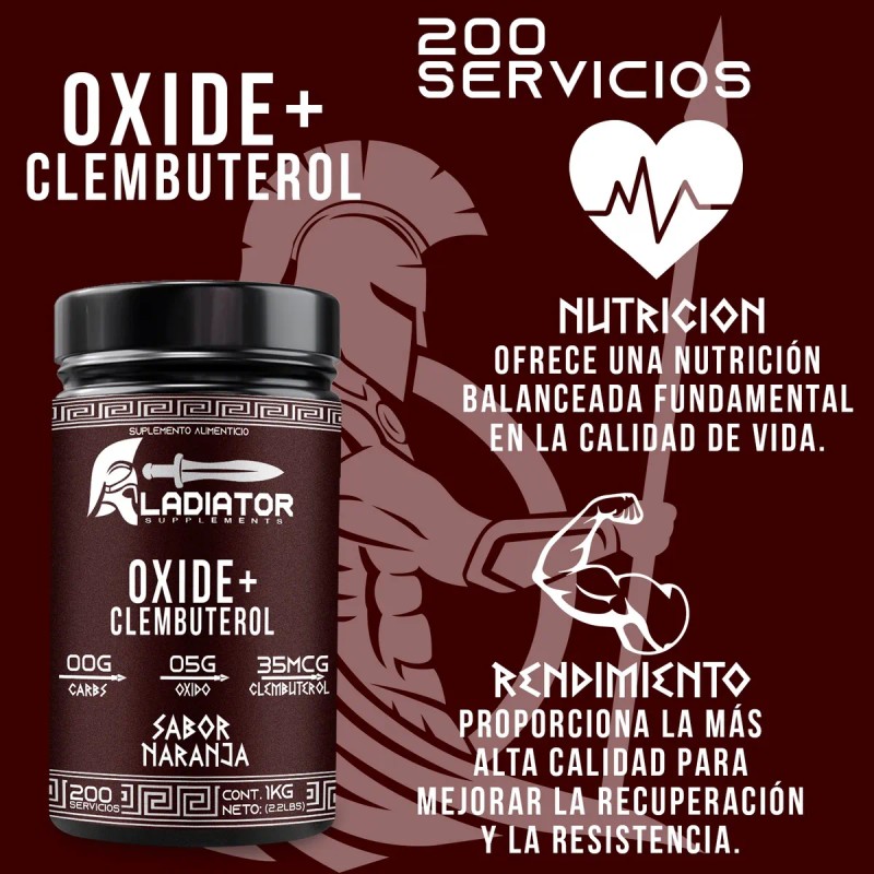 Óxido Nítrico + Clembuterol Gladiator 1 Kg Pre-entreno