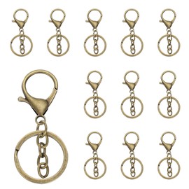 uxcell Lobster Claw Clasps Keychain, 12 Pcs Lobster Claw Clasp Hook with Flat Split Keychain Ring and Chain for DIY Craft Key Chain Accessories, Bronze