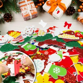 Christmas Foam Stickers 300pcs Santa Claus Snowflake Colorful Glitter And Color Printing Pattern Self-Adhesive Foam Stickers for Crafts Holiday Cards Home Christmas New Year Party Decoration Supplies