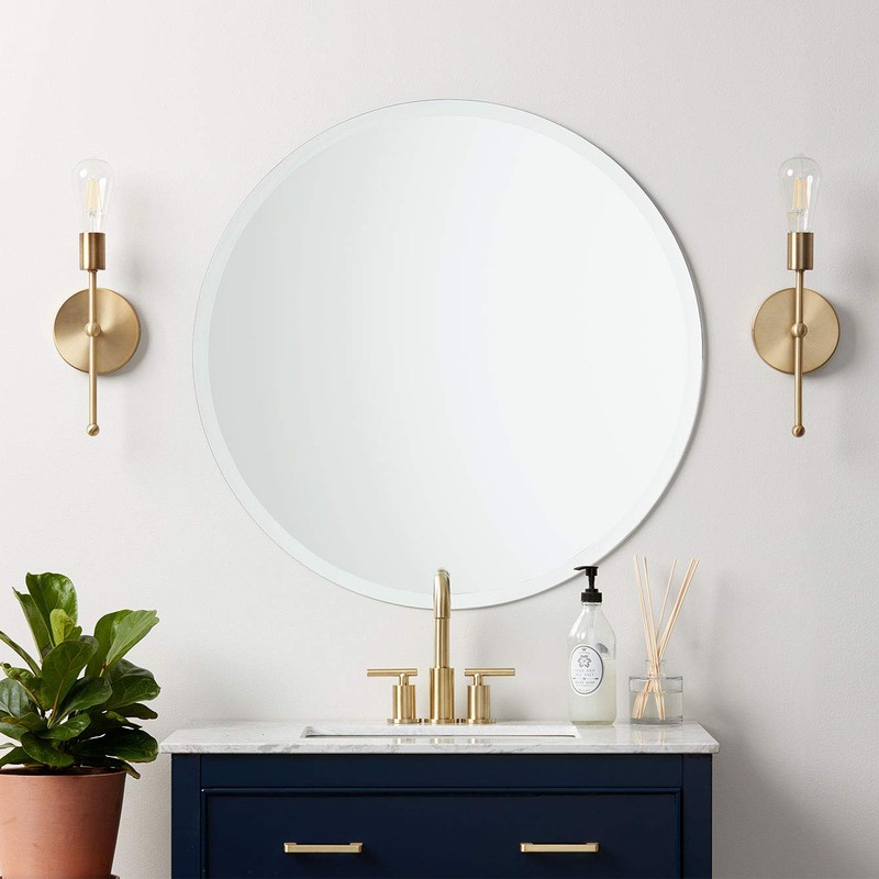 Better Bevel Frameless Round Mirror, 18" Diameter Circle Bathroom Wall