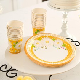 Royal Bluebonnet Daisy Plates and Napkins Party Supplies - Set of 24 Daisy Party Plates, Daisy Birthday Party Decorations, Daisy Party Decorations, Spring Paper Plates and Napkins, Easter Paper plates