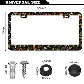 2Pcs Woodland Fern Moth Dragonfly Mushroom Amanita License Plate Frames Cover Holders Stainless Steel Kawaii Goth Black License Plate Cover with Screw Caps Cover Set - 2-Hole