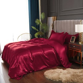 Famanti Bedding Luxury Satin Duvet Cover - Soft Satin Queen Set, 3 Pcs Luxury Silky Sheets, Silk-Like Smooth and Wrinkle Resistant,Queen Size, Zipper Closure, Women's Gift (Burgundy, King 104”×90“)
