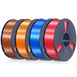 3D Printer Silk Filament, SUNLU Shiny Silk PLA Filament 1.75mm, Smooth Silky Surface, Great Easy to Print for 3D Printers, Dimensional Accuracy +/- 0.02mm, Red+Blue+Orange+Red Copper, Total 4KG