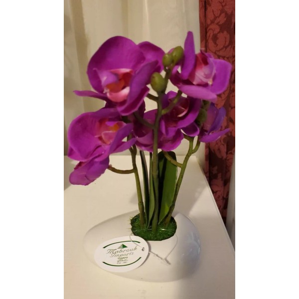 Mabrouk Imports 5" × 3" Ceramic Vase 9" Artificial Orchids
