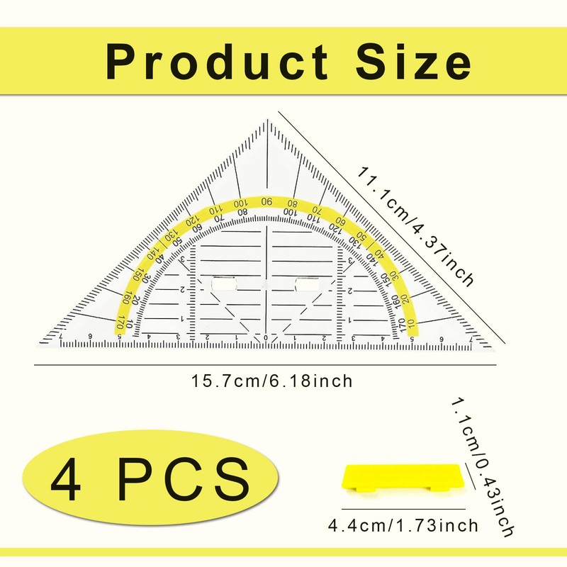 Set of 4 Small Set Squares with Flexible Handle Shatterproof