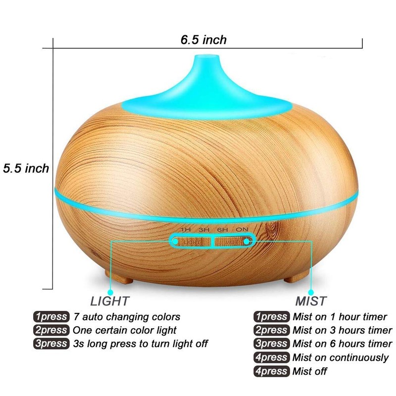 Aroma Essential Oil Diffuser, JoySusie 500ml Wood Grain Ultrasonic Cool
