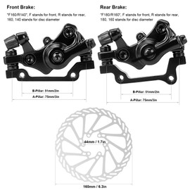 Dilwe Brake Caliper Set, Front Brake Caliper (F160 / R140) + Rear Brake Caliper (F180 / R160) + 2 x Brake Disc Kit, Aluminium Mechanical Disc Brake for Outdoor, Cycling, Mountain Bike