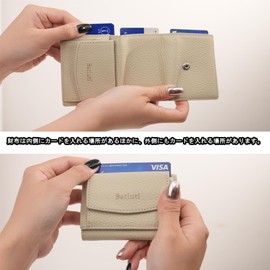 BATLUTI Women's Mini Wallet, Trifold Wallet, Leather, Coin Pocket, Lightweight, Card Case, Compact, Multiple Storage, Skimming Prevention, Multi-functional, Foldable, Simple, Popular, white (off-white