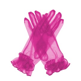 QRBTSCL Women's Short Mesh Gloves Ruffled Tulle Wedding Party Gloves Short Prom Evening Glove Fuschia