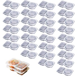 Tongke Double Compartment Condiment Container with Lids, Disposable Clear Salad Dressing for Sauce, Sampling, Travel Snack (30)