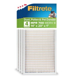 Filtrete 14x20x1 AC Furnace Air Filter, MERV 8, MPR 700, Tough on Pollen, Easy on Airflow, 3-Month Pleated 1-Inch Electrostatic Air Cleaning Filter, 4-Pack (Actual Size 13.688 x 19.688 x 0.78 in)