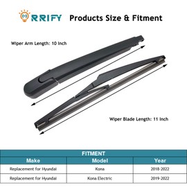 ORRIFY Rear Windshield Wiper Blade Arm Set for Hyundai Kona 2018-2022, for Hyundai Kona Electric 2019-2022 Back Window Wiper Assembly - 280mm 11 inch