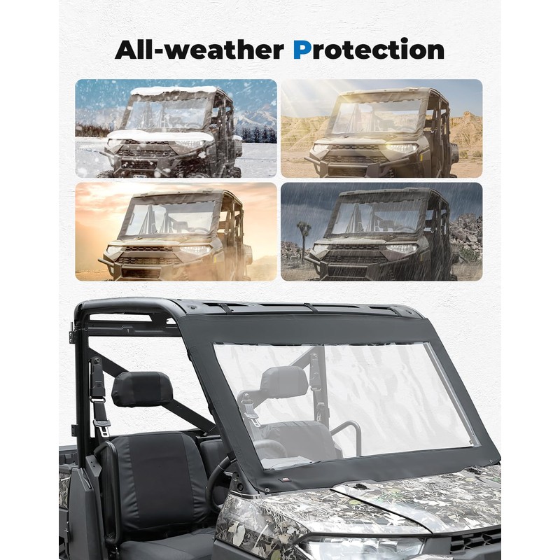 KEMIMOTO Soft Front Windshield, PVC Waterproof Panel Compatible with Polaris