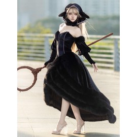 miccostumes Women's Costume Elf Cosplay Black Dress with Headscarf Sleeves and Ears (black, XL)