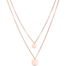 day.berlin Women's Two Circle Necklace Stainless Steel Chain Necklace (40 cm and 50 cm Long) Variable Length with Lobster Clasp Silver Gold and Rose, Stainless Steel, Rose-Gold