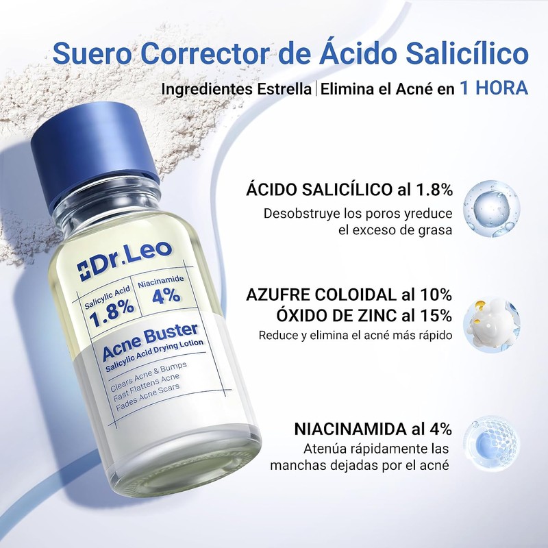 Dr.Leo Loción Secante Antiacné, Ácido Salicílico 1.8% y Niacinamida, 20